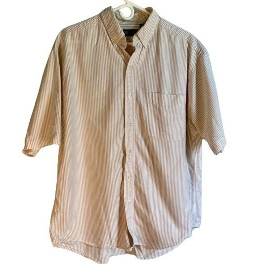 Faded Glory Striped Short Sleeve Button Down Cotton Shirt Mens Large